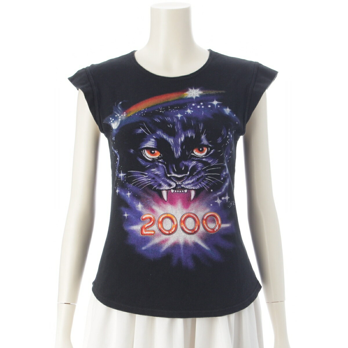 乐天商城 - クロエ Chloe FW2000 BY STELLA MCCARTNEY アニマル HAPPY NEW YEAR 2000 プリント ノースリーブ カットソー トップス ブラック L【中古】【正規品保証】
