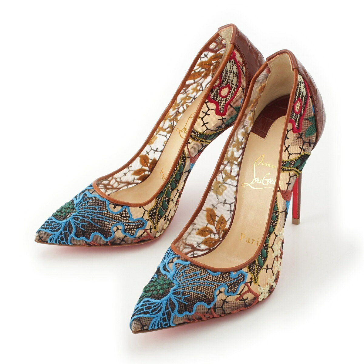 Rakuten - クリスチャンルブタン Christian Louboutin フラワー レース クロコ型押し ヒール パンプス マルチカラー 35 1/2【中古】【正規品保証】