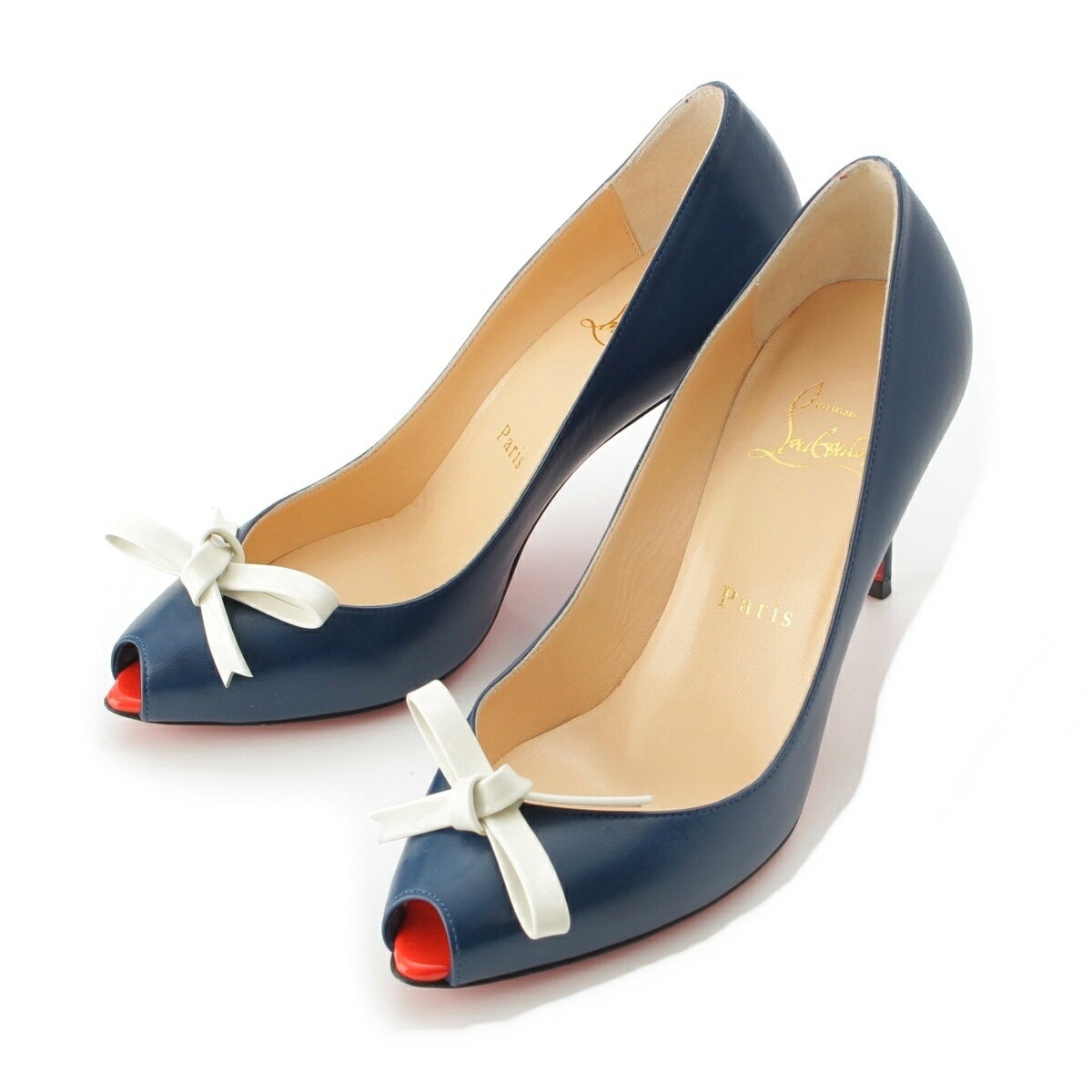 乐天商城 - クリスチャンルブタン Christian Louboutin レザ― オープントゥ ヒール パンプス ブルー 35 1/2【中古】【正規品保証】