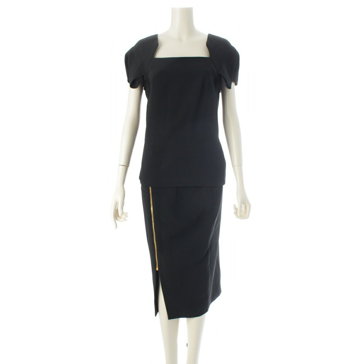 Rakuten - ローランムレ ROLAND MOURET フリルスリーブ 半袖ブラウス ロング スカートセットアップ ブラック UK10【中古】【正規品保証】