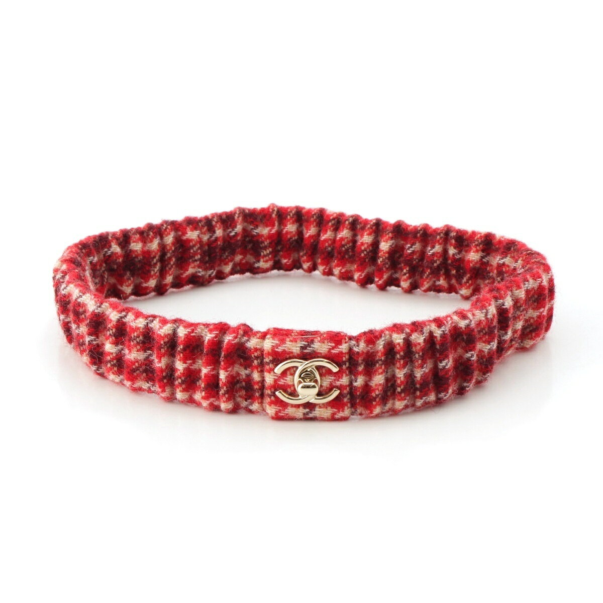 シャネル CHANEL B24N ツイード ターンロック ココマーク ベルト レッド 75/30【中古】【正規品保証】