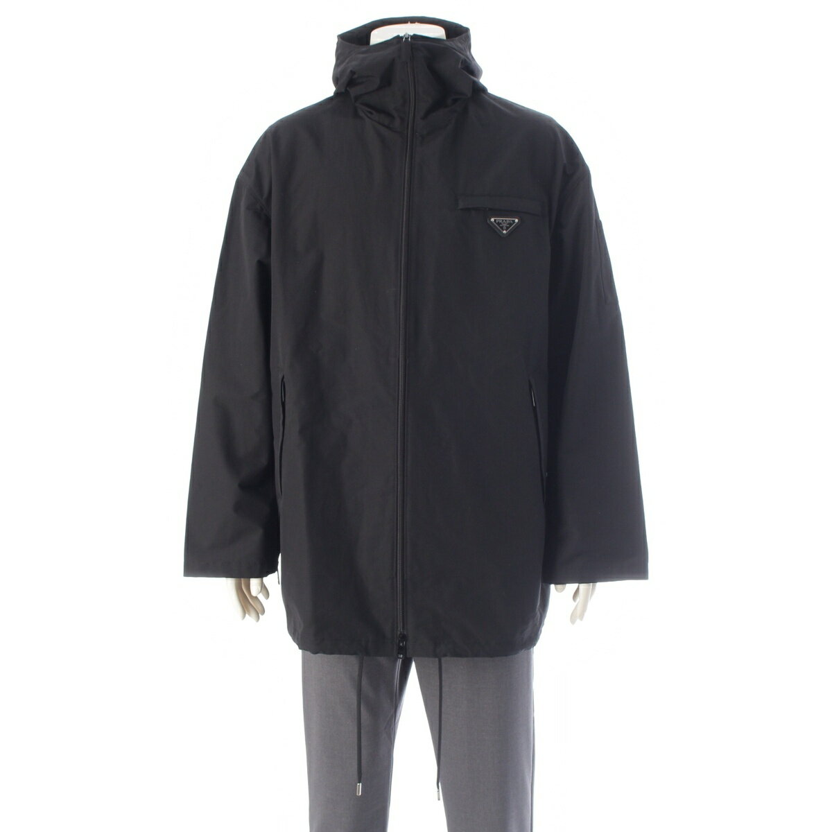 プラダ PRADA 24SS コットン ポリエステル トライアングルロゴ ブルゾン SGN847 ブラック M【中古】【正規品保証】