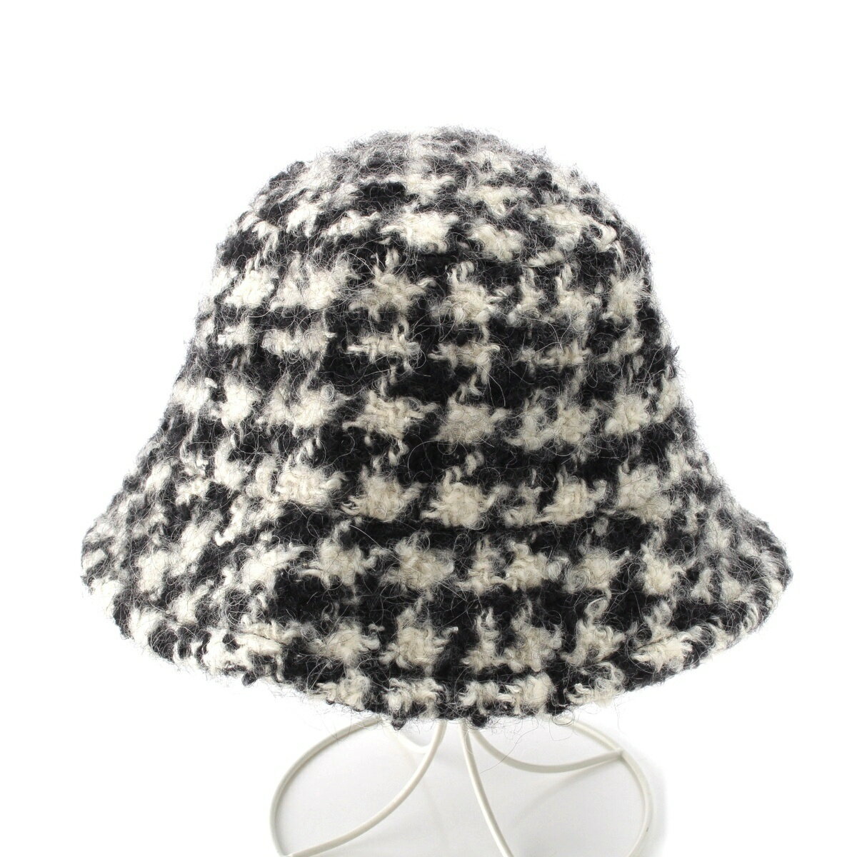 Rakuten - ニナリッチ NINA RICCI ウール混 千鳥柄 ハウンドトゥース バケット ハット 帽子 ブラック ホワイト【中古】【正規品保証】
