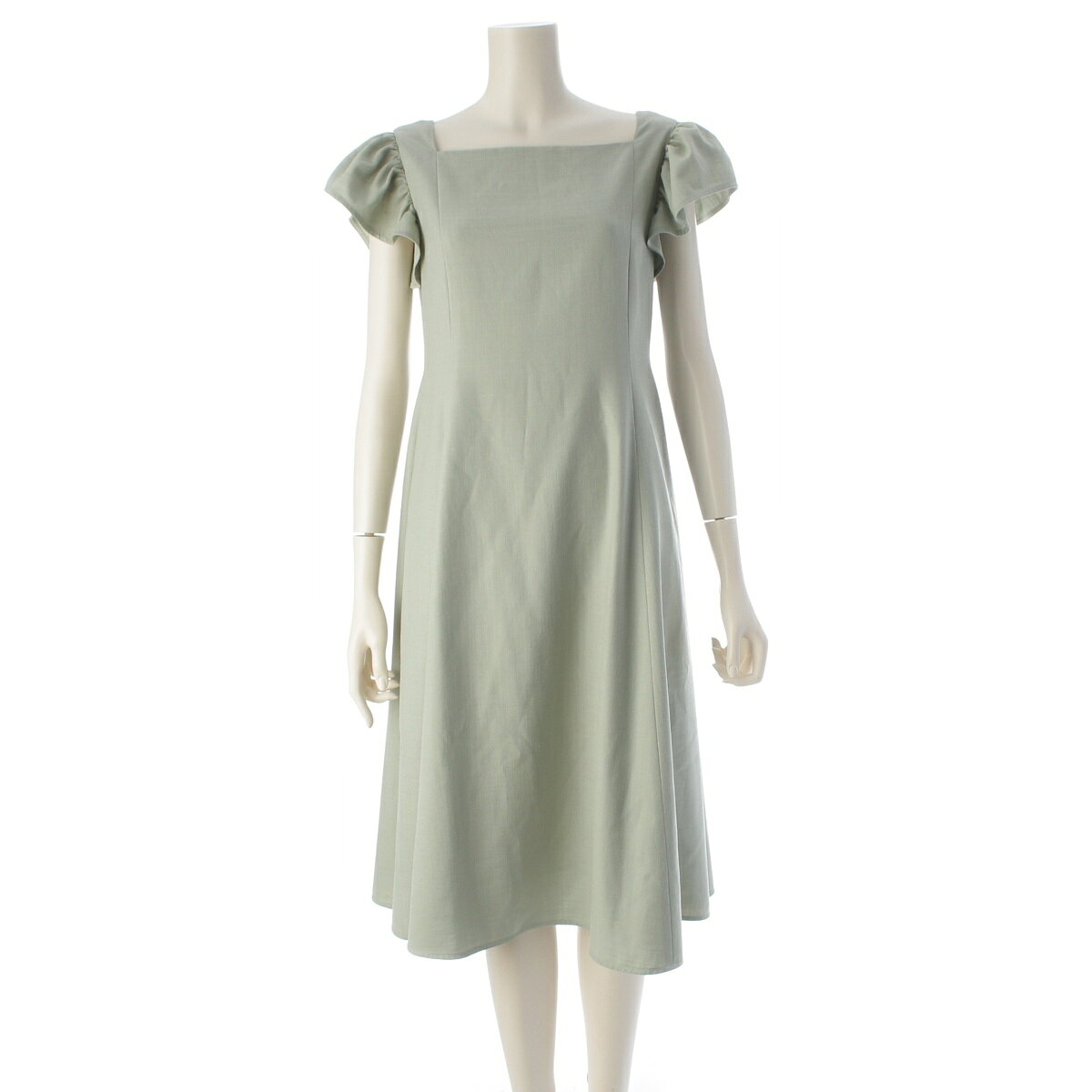 乐天商城 - フォクシー ニューヨーク FOXEY NEW YORK 22年 GRECIA DRESS フリルスリーブ ワンピース ドレス 42737 グリーン 40【中古】【正規品保証】