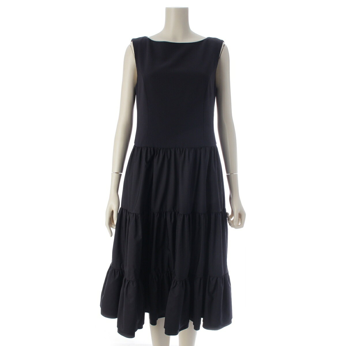 Rakuten - フォクシー ニューヨーク FOXEY NEW YORK 24年 Dress Eden ドレス エデン ノースリーブ フリル ワンピース 44217 ネイビー 40【中古】【正規品保証】