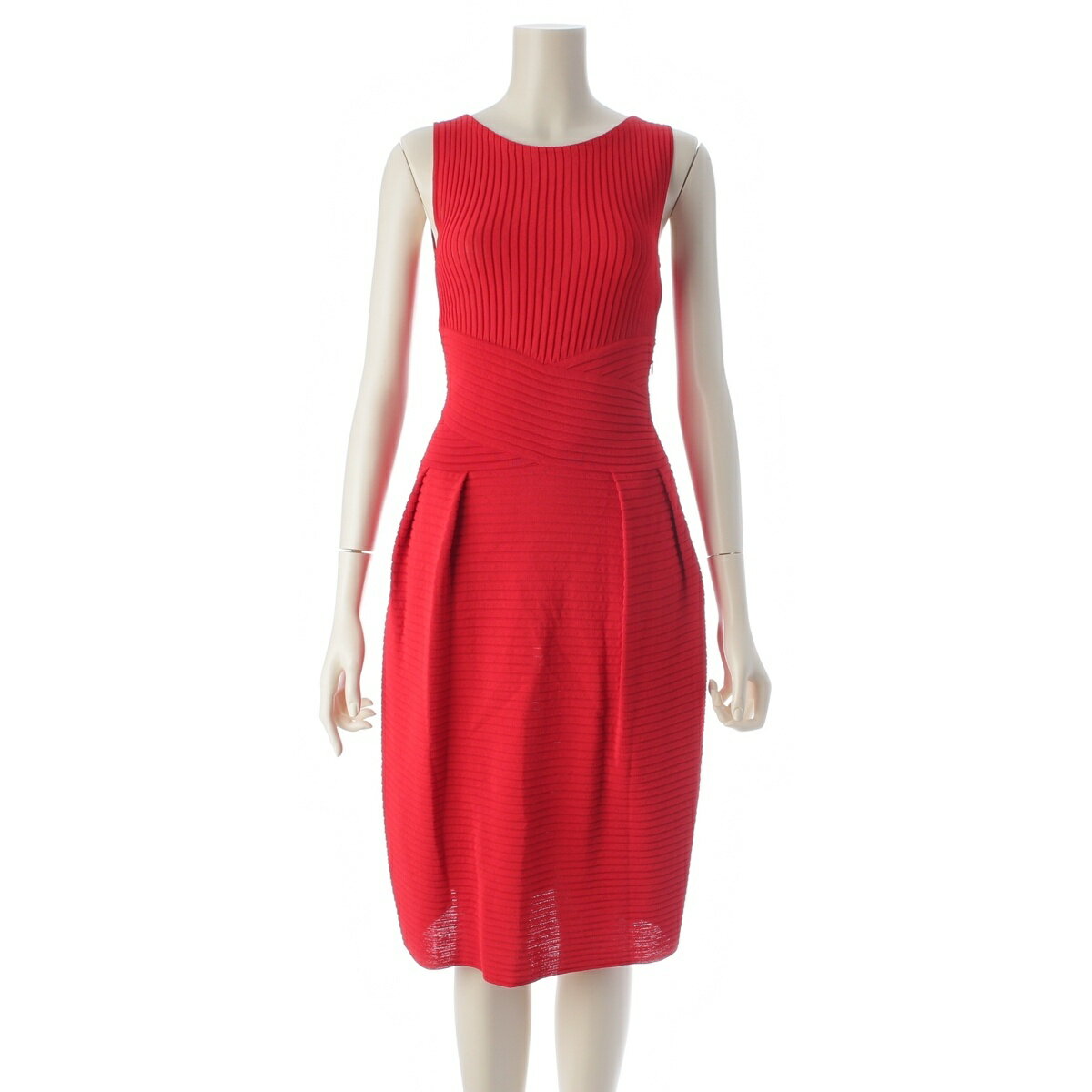 Rakuten - クリスチャンディオール Christian Dior 2012 ete レーヨン ノースリーブ ワンピース ニット ドレス レッド 34【中古】【正規品保証】