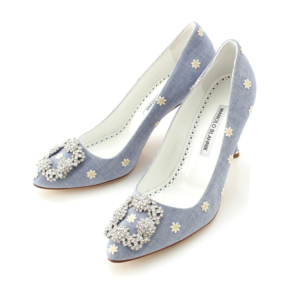 Rakuten - マノロブラニク MANOLO BLAHNIK ハンギシ ビジューバックル デイジー ヒール パンプス ブルー 37 1/2【中古】【正規品保証】