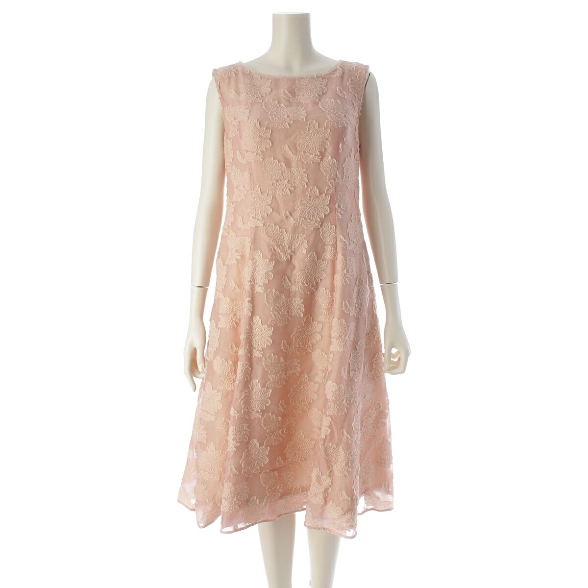 Rakuten - フォクシー FOXEY LAURIE ローリー ウール ノースリーブ ドレス レース ワンピース 44830 ピンク 40【中古】【正規品保証】