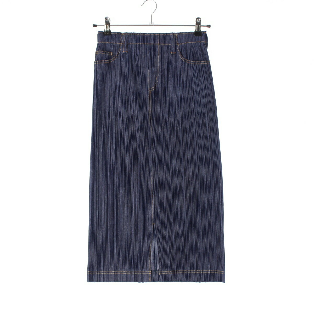 プリーツプリーズ イッセイミヤケ PLEATS PLEASE ISSEY デニム転写 スカート PP75-JG022 ネイビー 1【中古】【正規品保証】