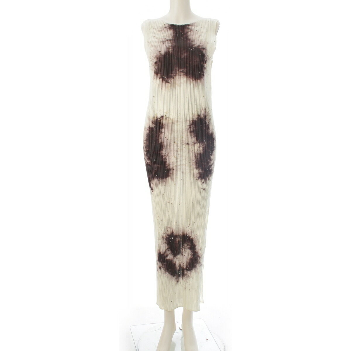 乐天商城 - プリーツプリーズ イッセイミヤケ PLEATS PLEASE ISSEY GUEST ARTIST NO.4 CAI GUO QIANG 蔡国強 ノースリーブ ワンピース トップス スカート PP97-JH071 ホワイト ブラウン 3【中古】【正規品保証】