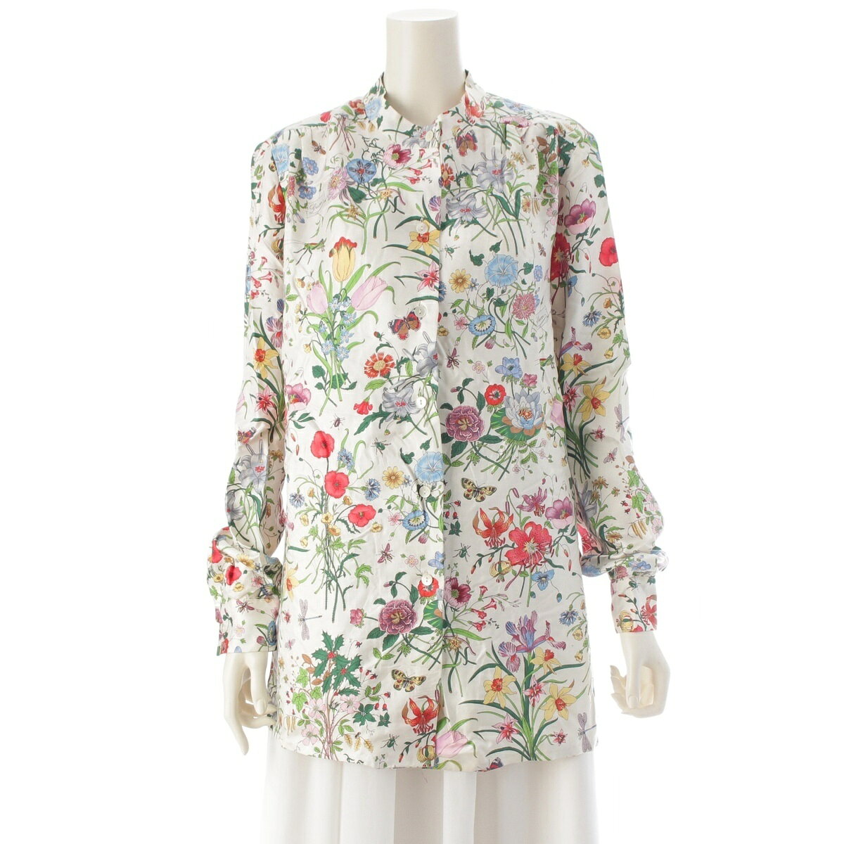 乐天商城 - グッチ GUCCI シルク ヴィンテージ フローラ 花柄 総柄 ブラウス シャツ マルチカラー 40【中古】【正規品保証】