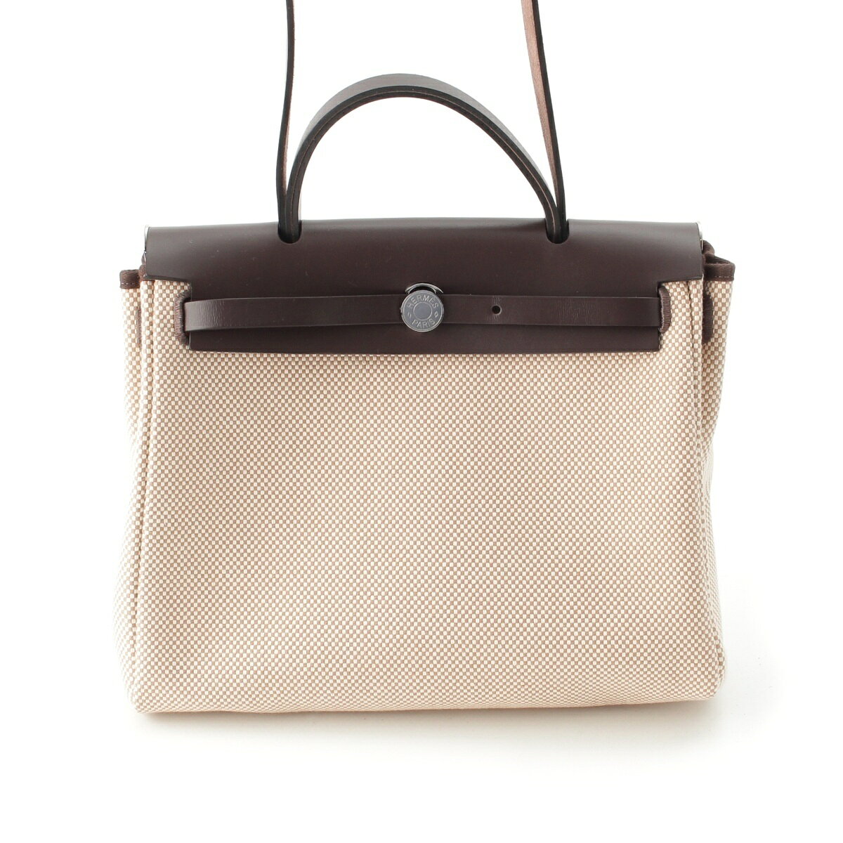 乐天商城 - エルメス HERMES G刻印 エールバッグジップ トワルアッシュxヴァッシュハンター ルトゥルネ ハンドバッグ H079092CKAG ベージュxエベーヌ 31【中古】【正規品保証】