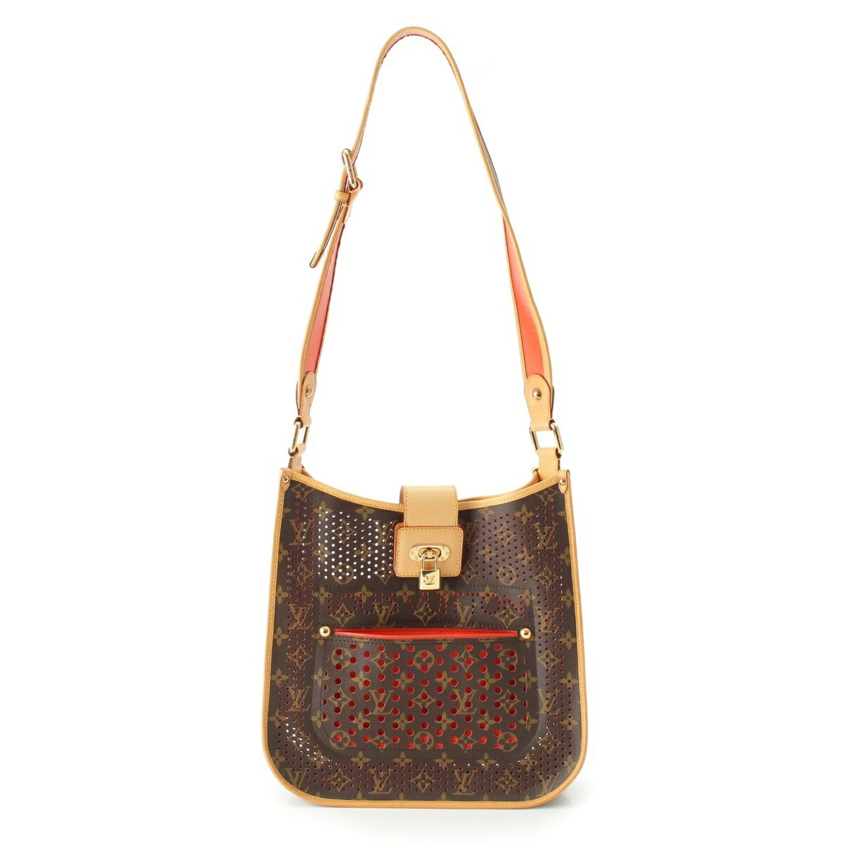 乐天商城 - ルイヴィトン LOUIS VUITTON モノグラムペルフォ 牛革 ロゴ ミュゼット オランジュ ショルダーバッグ M95174 ブラウン【中古】【正規品保証】