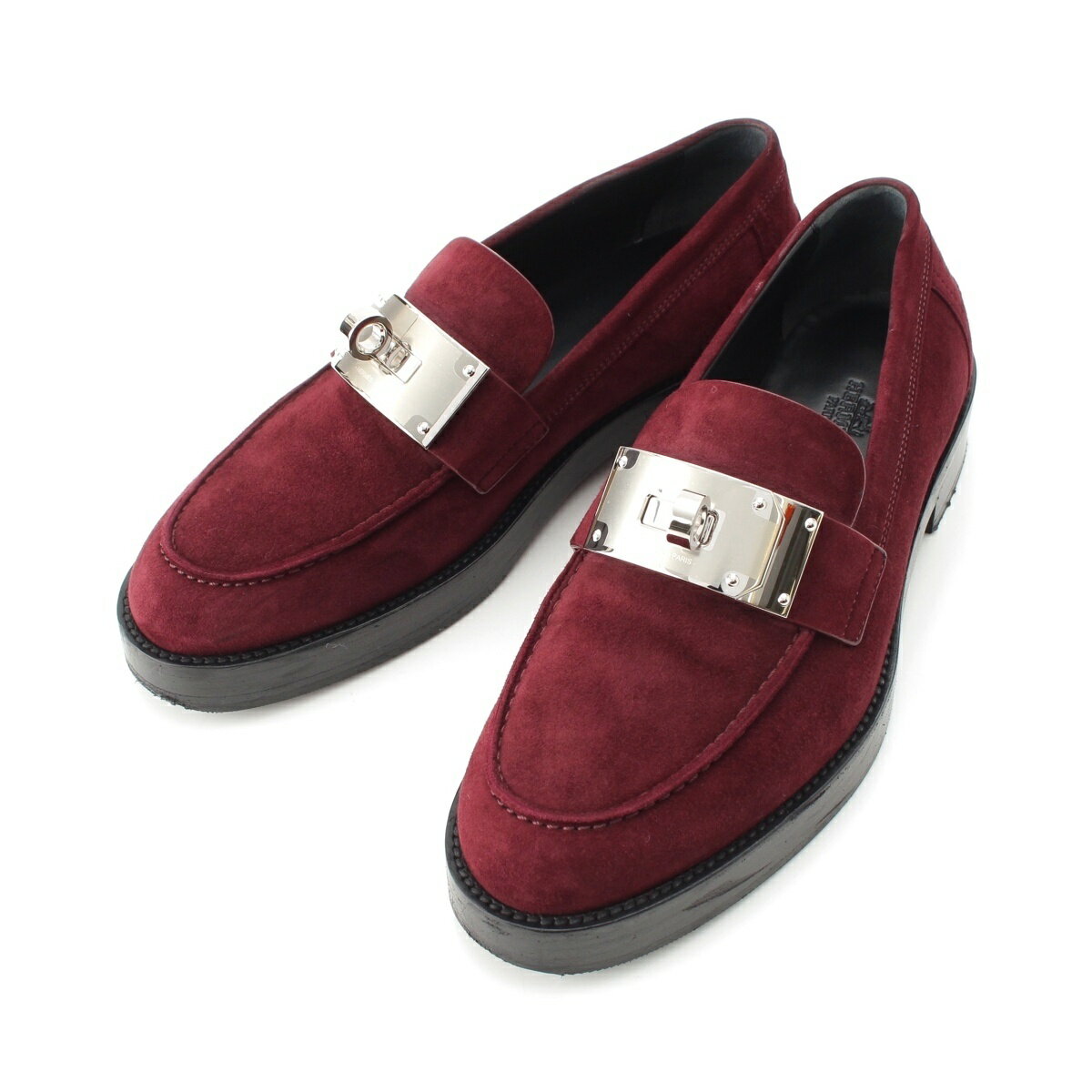 乐天商城 - エルメス HERMES ホット スウェード ケリー金具 ローファー ボルドー 37 1/2【中古】【正規品保証】