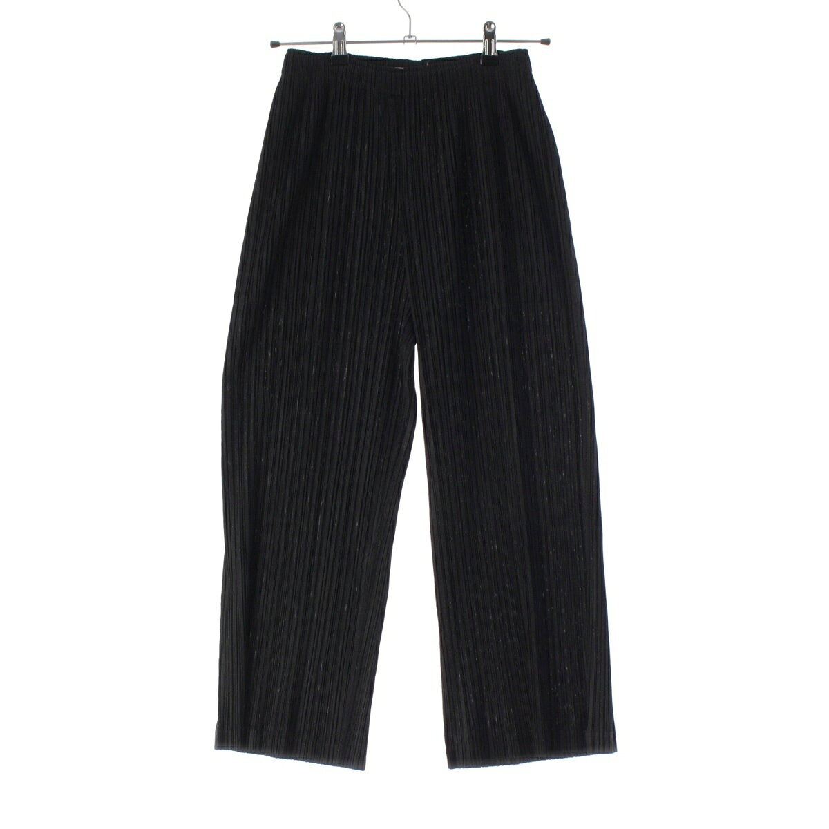 Rakuten - プリーツプリーズ イッセイミヤケ PLEATS PLEASE ISSEY ワイド ストレート クロップド パンツ ボトムス PP03-JF412 ブラック 3【中古】【正規品保証】