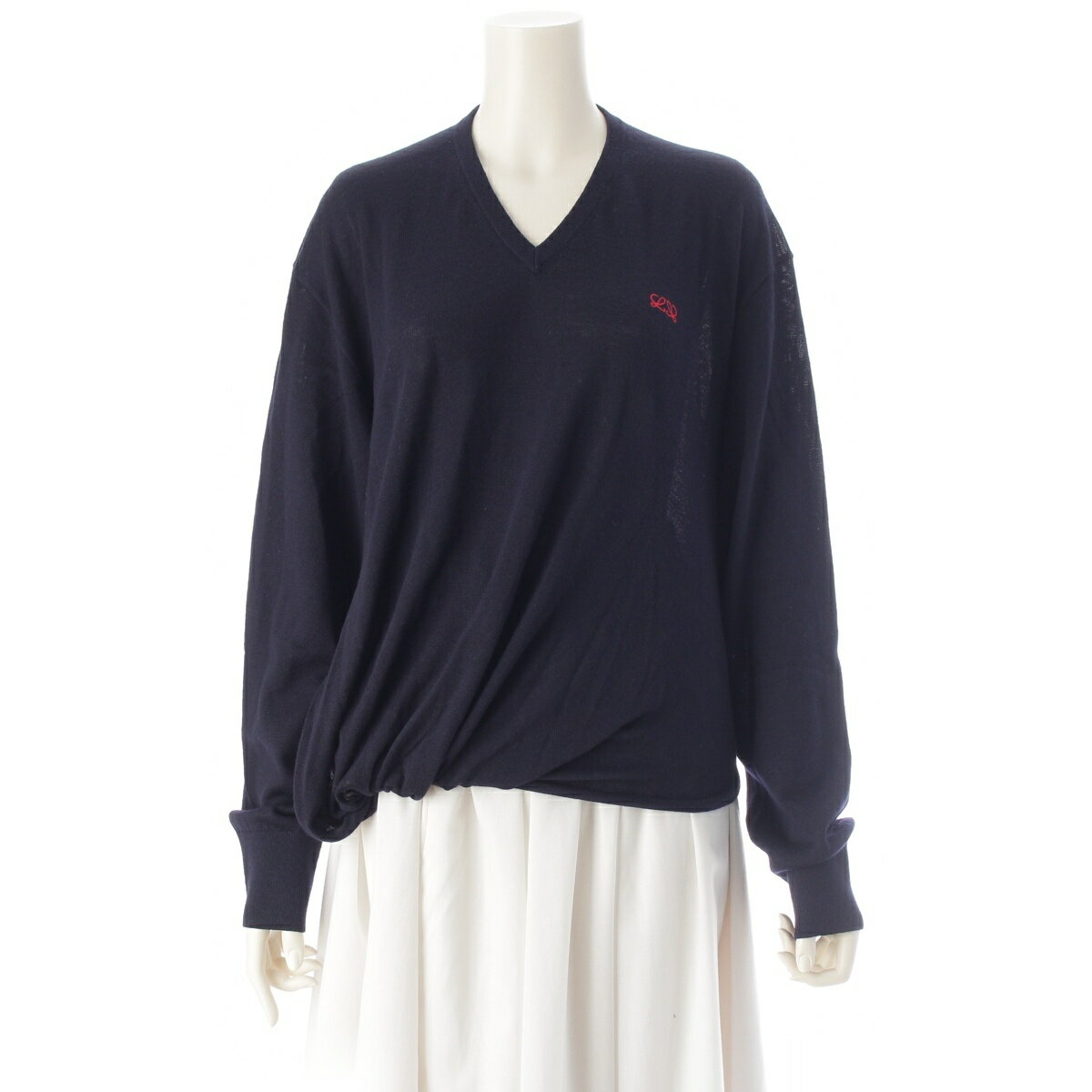 Rakuten - ロエベ LOEWE DRAPED SWEATER ウール アシンメトリー アナグラム セーター ニット トップス S540Y14KHD ネイビー M【中古】【正規品保証】