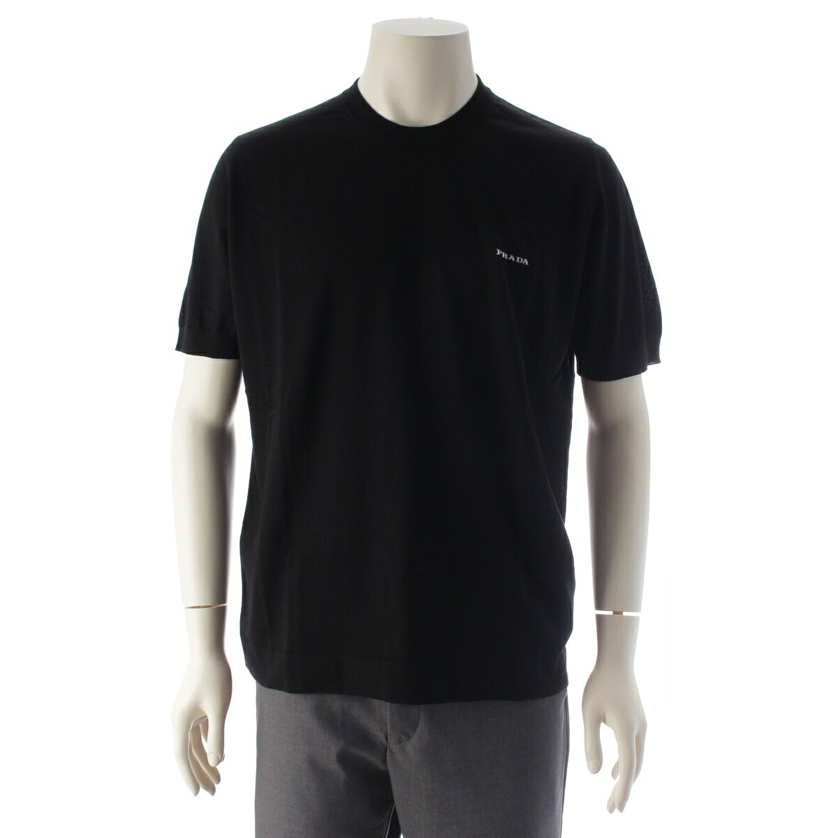 プラダ PRADA コットン ロゴ 半袖 クルーネック セーター ニット トップス UMF209 ブラック 52【中古】【正規品保証】（楽天・retro）
