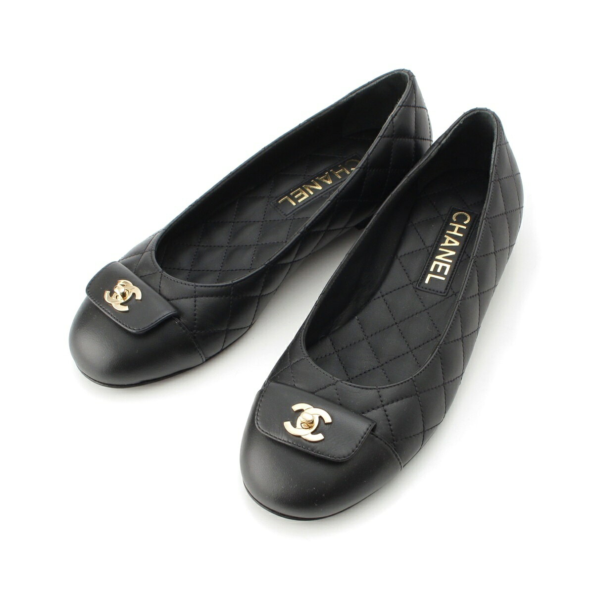 乐天商城 - シャネル CHANEL 24B マトラッセ レザー フラット パンプス G45879 ブラック 37C【中古】【正規品保証】