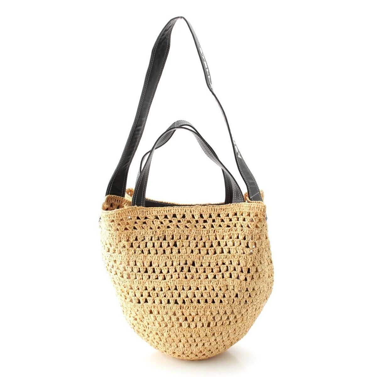 乐天商城 - ステラマッカートニー Stella McCartney ラフィア レザー かご トートバッグ ベージュ×ブラック【中古】【正規品保証】