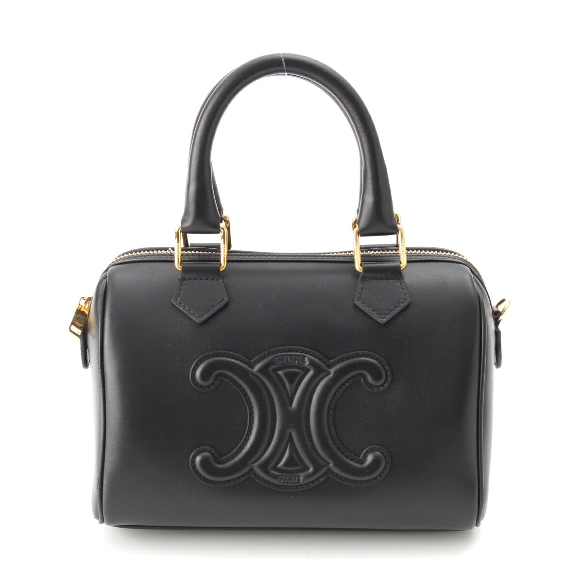 乐天商城 - セリーヌ CELINE レザー キュイル トリオンフ スモールボストン 2WAY ハンドバッグ ブラック【中古】【正規品保証】