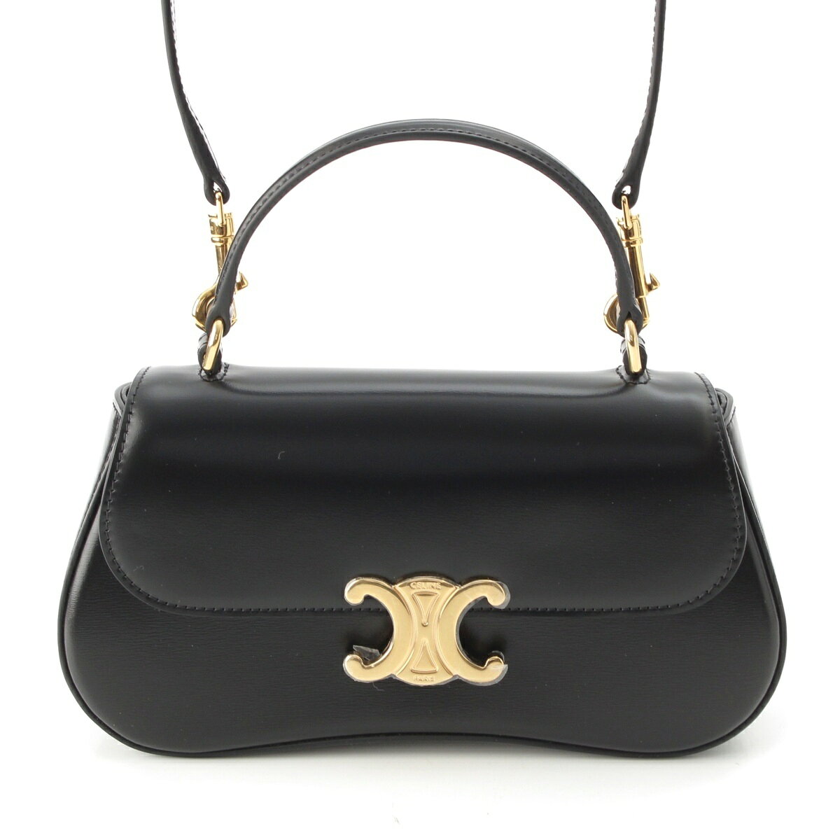 乐天商城 - セリーヌ CELINE レザー トリオンフ ティーン ローラ 2WAY ハンドバッグ ブラック【中古】【正規品保証】