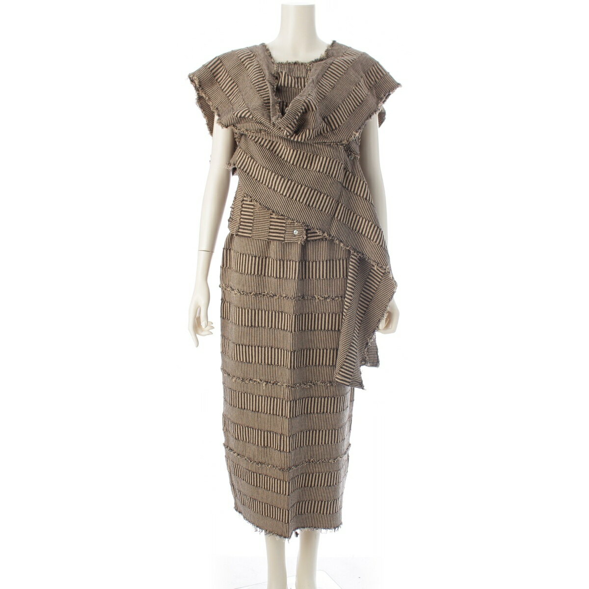 乐天商城 - イッセイミヤケ ISSEY MIYAKE 初期 83年 コットン 変形 3ピース スカート トップス セットアップ JM11853 ベージュ系 ブラック 9【中古】【正規品保証】