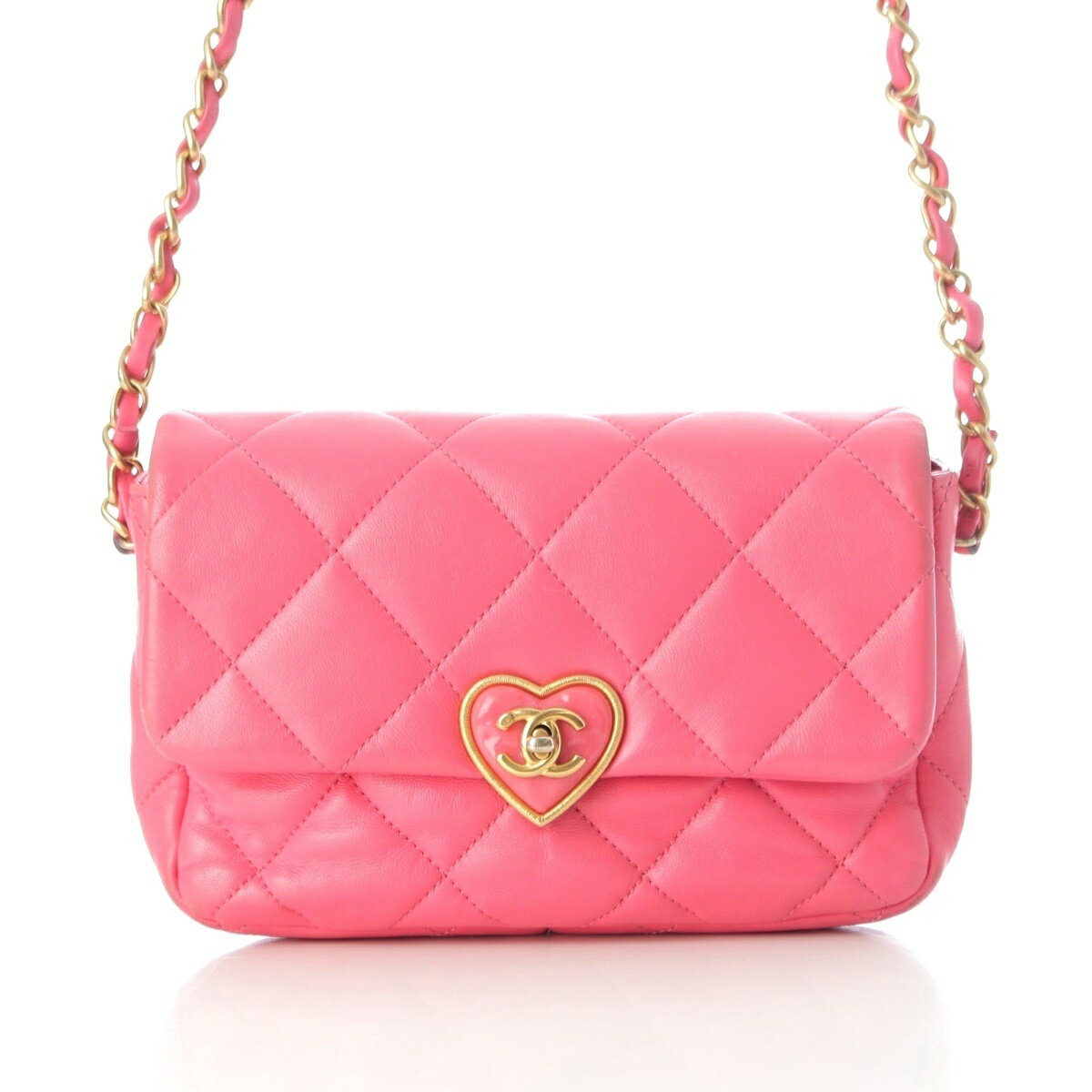 乐天商城 - シャネル CHANEL レザー マトラッセ チェーン ハート ターンロック ココマーク ランダム番 ショルダーバッグ AS3979 ピンク【中古】【正規品保証】