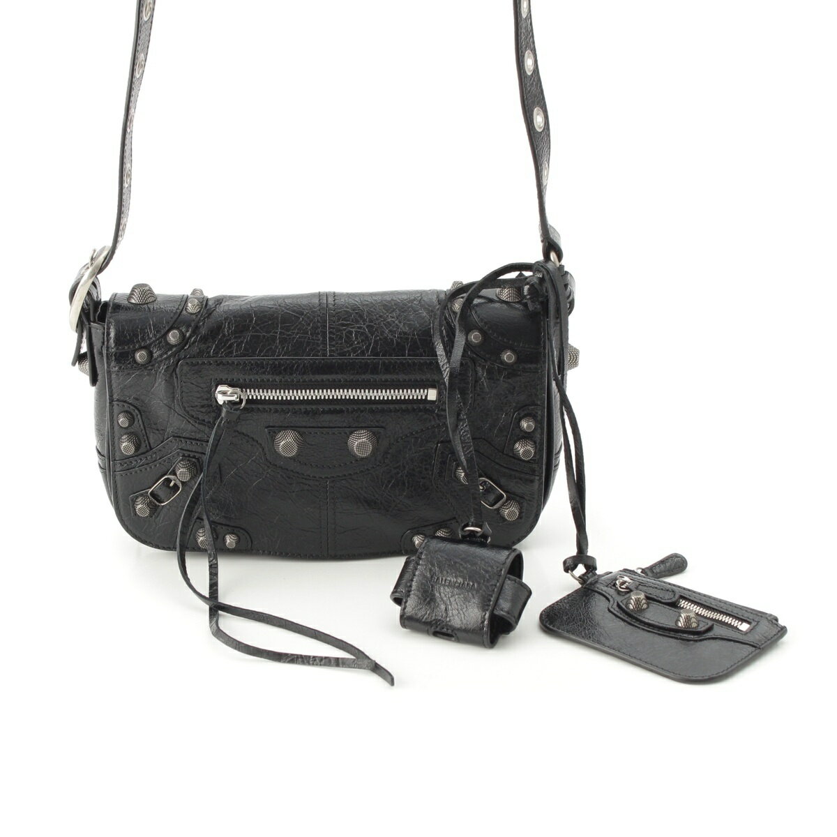 乐天商城 - バレンシアガ BALENCIAGA カゴール XS アリーナラムスキン シャイニー ショルダーバッグ キーチャーム 719082 ブラック【中古】【正規品保証】