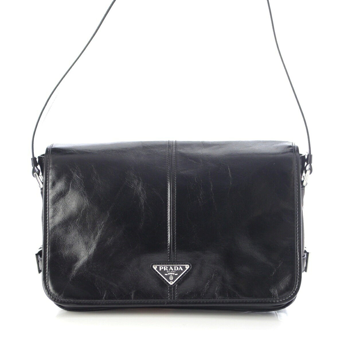 乐天商城 - プラダ PRADA ルックスレザー トライアングルロゴプレート ショルダー メッセンジャーバッグ 2VD073 ブラック【中古】【正規品保証】