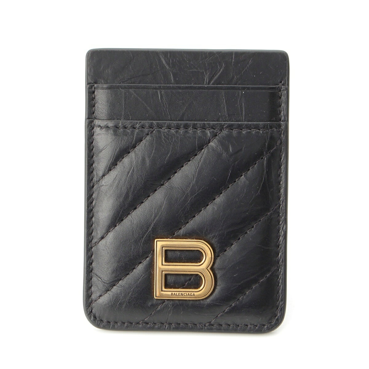 乐天商城 - バレンシアガ BALENCIAGA クラッシュドカーフスキン Bロゴ キルテッド マグネットカードホルダー カードケース ブラック【中古】【正規品保証】