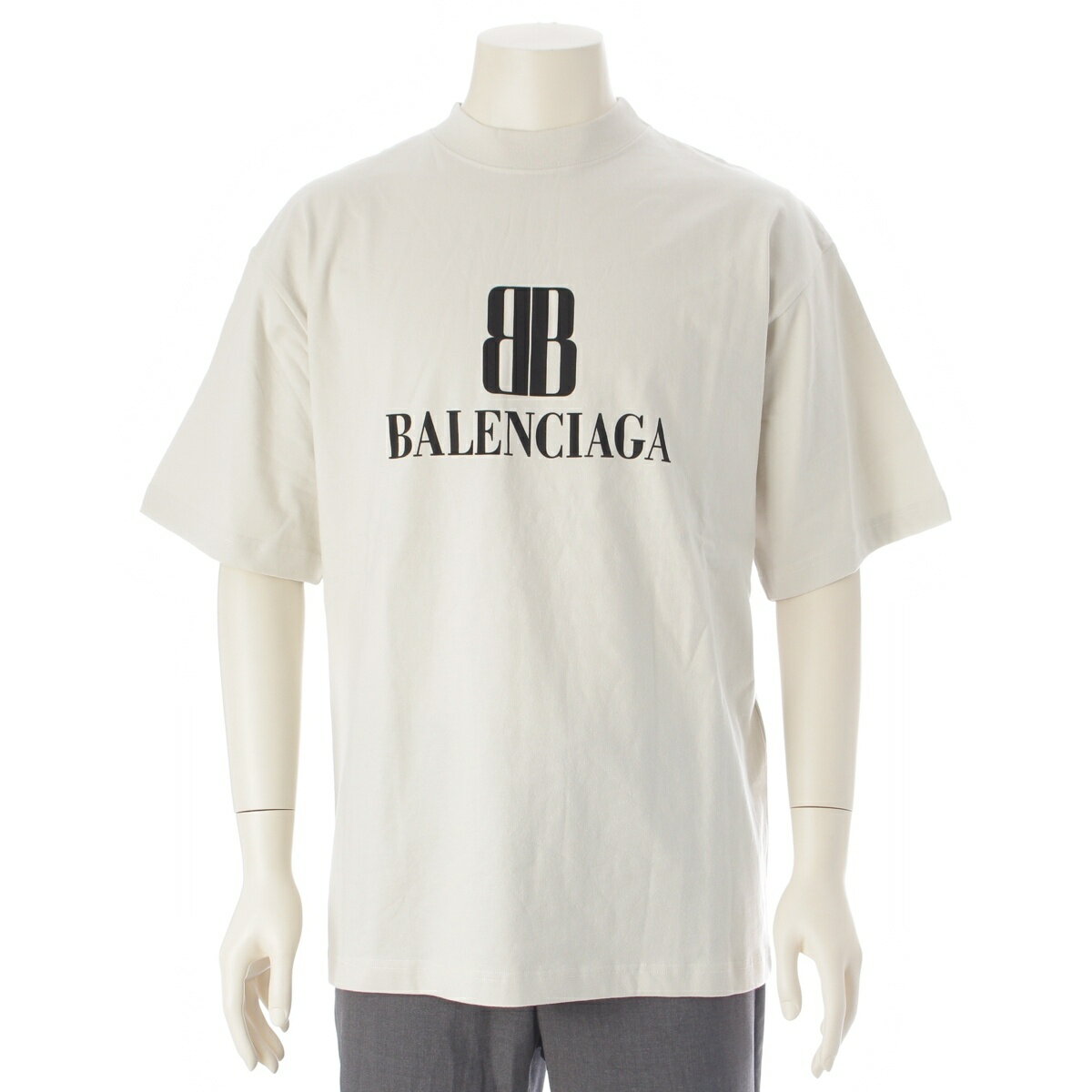 乐天商城 - バレンシアガ BALENCIAGA BBロゴミディアムフィット 半袖Tシャツ 764235 グレージュ アッシュグレー オフホワイト系 XS【中古】【正規品保証】