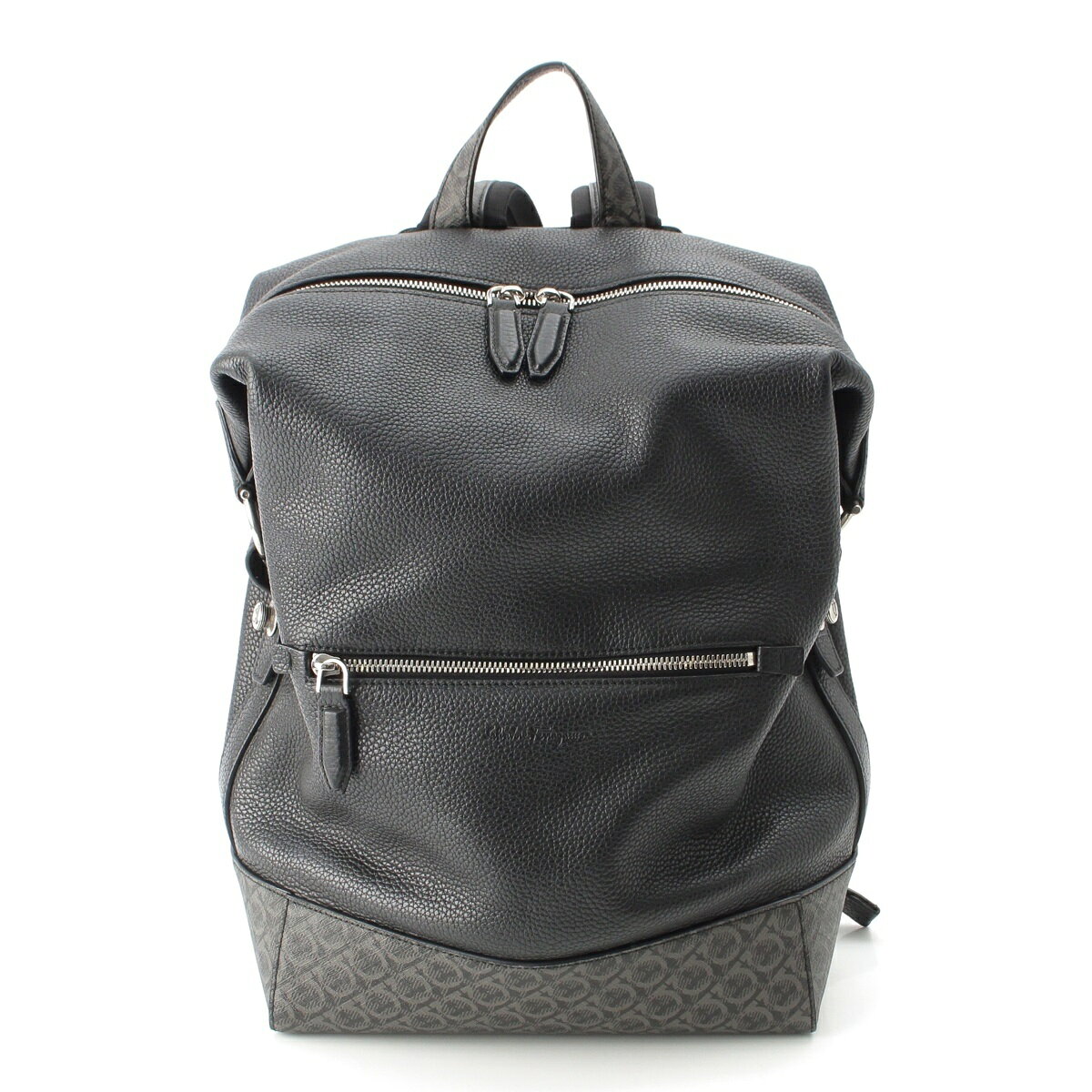 乐天商城 - サルヴァトーレフェラガモ Salvatore Ferragamo ガンチーニ レザー PVC リュック デイパック 24A339 ブラック レッド【中古】【正規品保証】