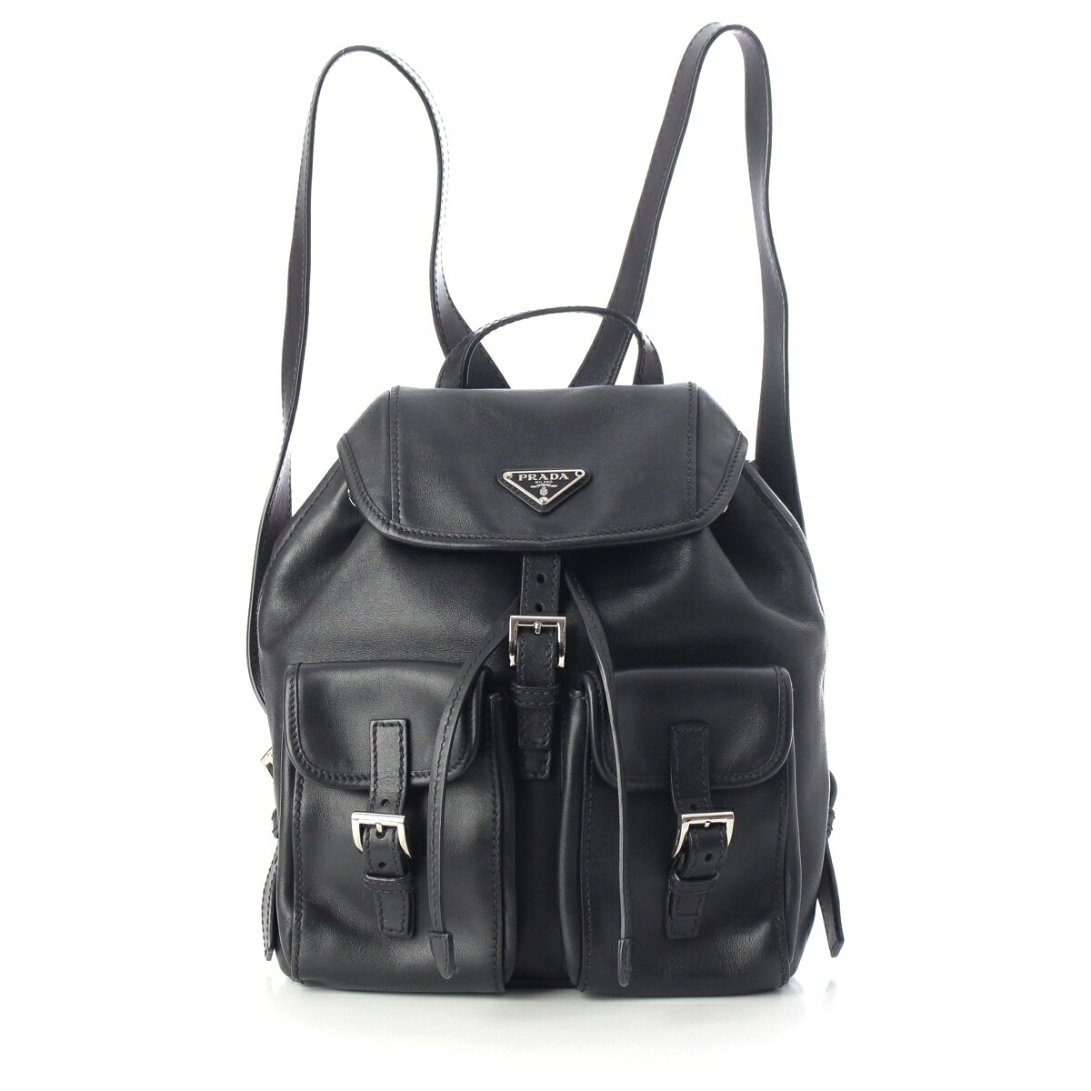 樂天商城 - プラダ PRADA レザー バックパック リュック デイパック トライアングルロゴ ブラック【中古】【正規品保証】