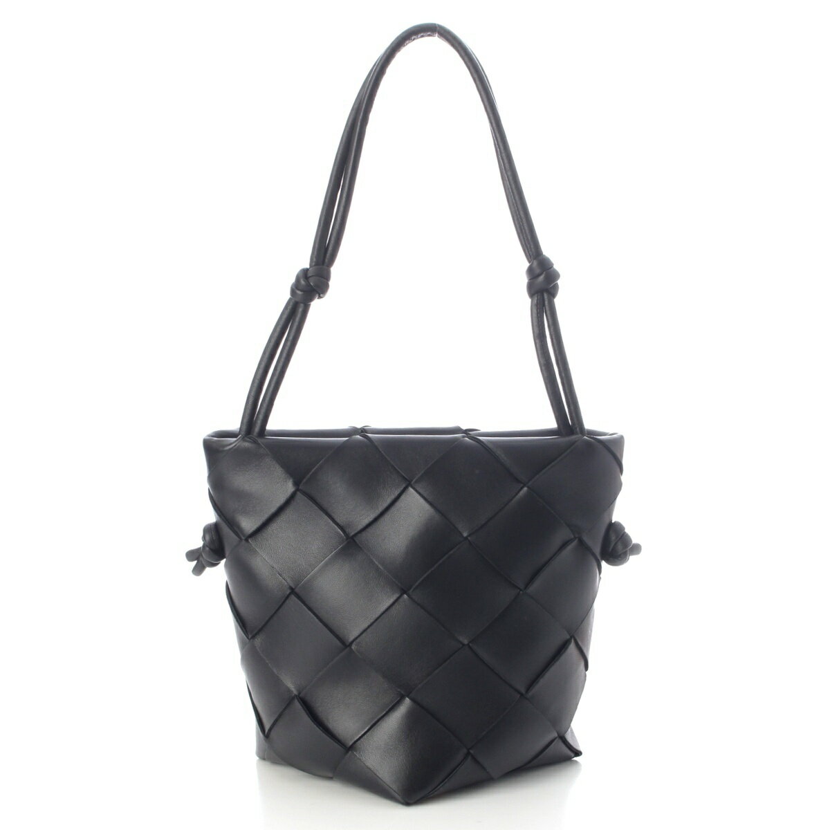 乐天商城 - ボッテガヴェネタ BOTTEGAVENETA スクラブ マキシ イントレチャート レザー バケット ハンドバッグ ブラック【中古】【正規品保証】