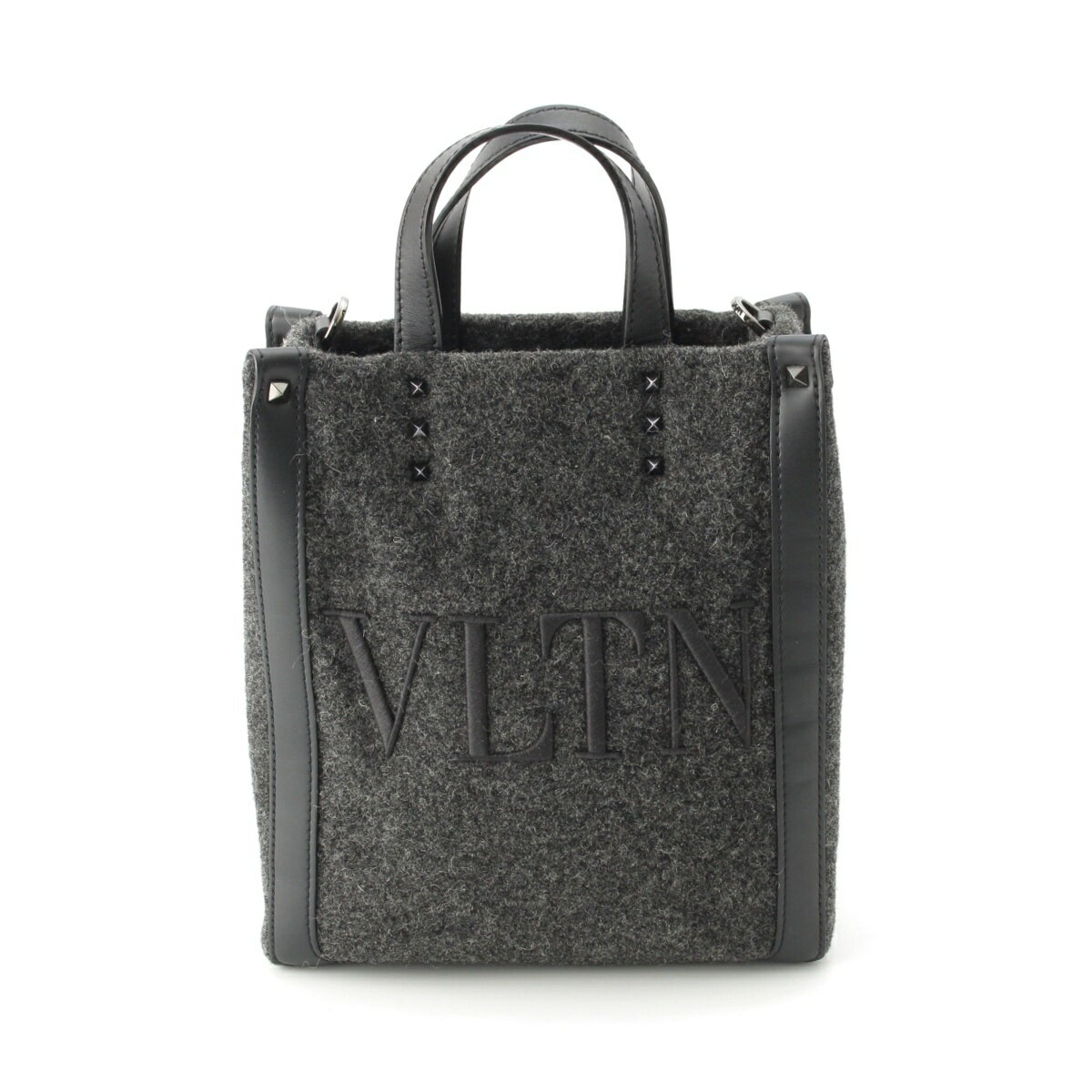乐天商城 - ヴァレンティノ VALENTINO フェルト VLTN ロゴ 2WAY ショルダー トートバッグ 1Y2B0B78 グレー ブラック【中古】【正規品保証】
