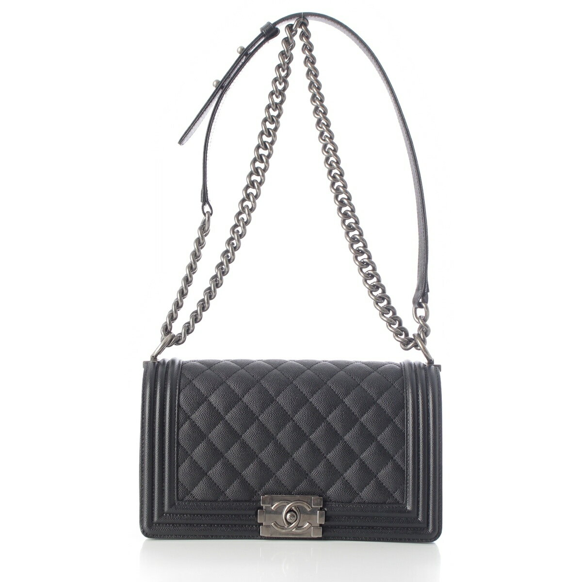 Rakuten - シャネル CHANEL ボーイシャネル キャビアスキン チェーン ランダムプレート ショルダーバッグ ブラック 25【中古】【正規品保証】