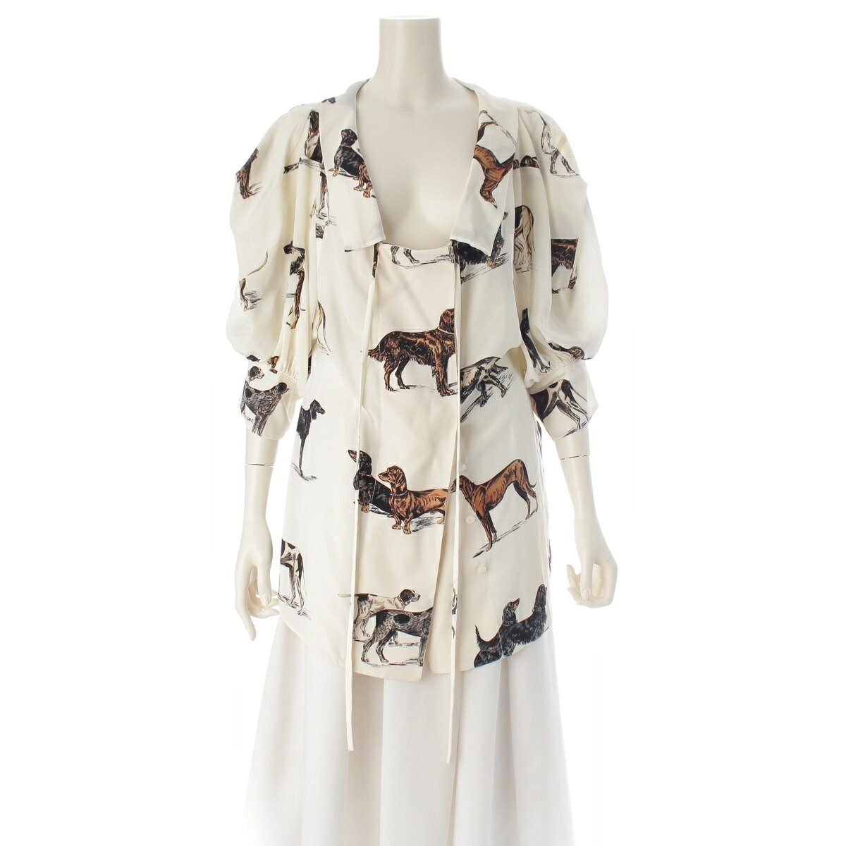 ステラマッカートニー Stella McCartney 17SS シルク ドット柄 デザイン ブラウス トップス 448681 アイボリー ブラウン 38【中古】【正規品保証】