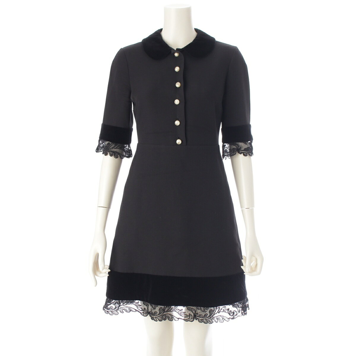 乐天商城 - グッチ GUCCI GGパール シルク ウール コットン ベロア レース切替 ワンピース トップス スカート 475856 ブラック ピンク 38【中古】【正規品保証】