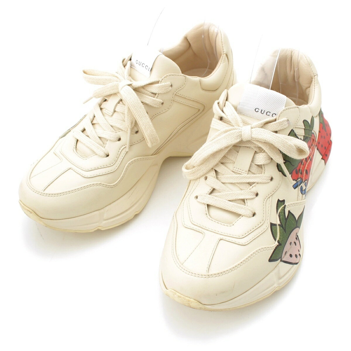 乐天商城 - グッチ GUCCI ライトン ストロベリー ローカット スニーカー シューズ 576963 ホワイト 38 1/2【中古】【正規品保証】
