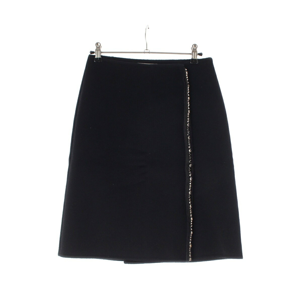 プラダ PRADA 2004FW アーカイブ メルトンウール クリスタル ビジューライン スカート ボトムス ブラック 36【中古】【正規品保証】