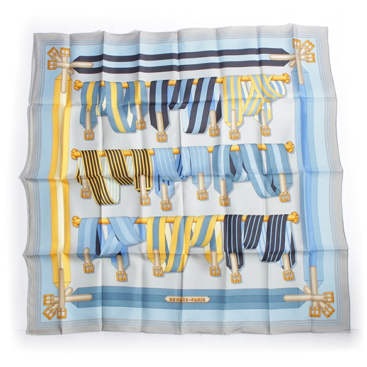 ⭐️美品⭐️ エルメス シルク サスペンダー ブルー × ゴールド 楽天