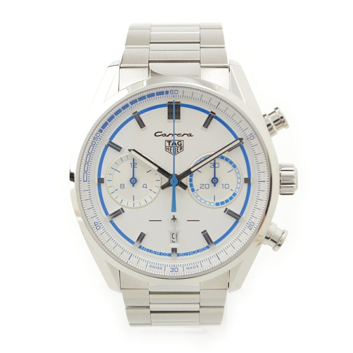 タグホイヤー TAG HEUER ポルシェ Porsche カレラ キャリバー ホイヤー02 ポルシェ911 カレラ RS 2.7 世界限定500本 クロノグラフ ブルーエディション 腕時計 ウォッチ 自動巻き 白文字盤 CBN2016 シルバー【中古】【正規品保証】