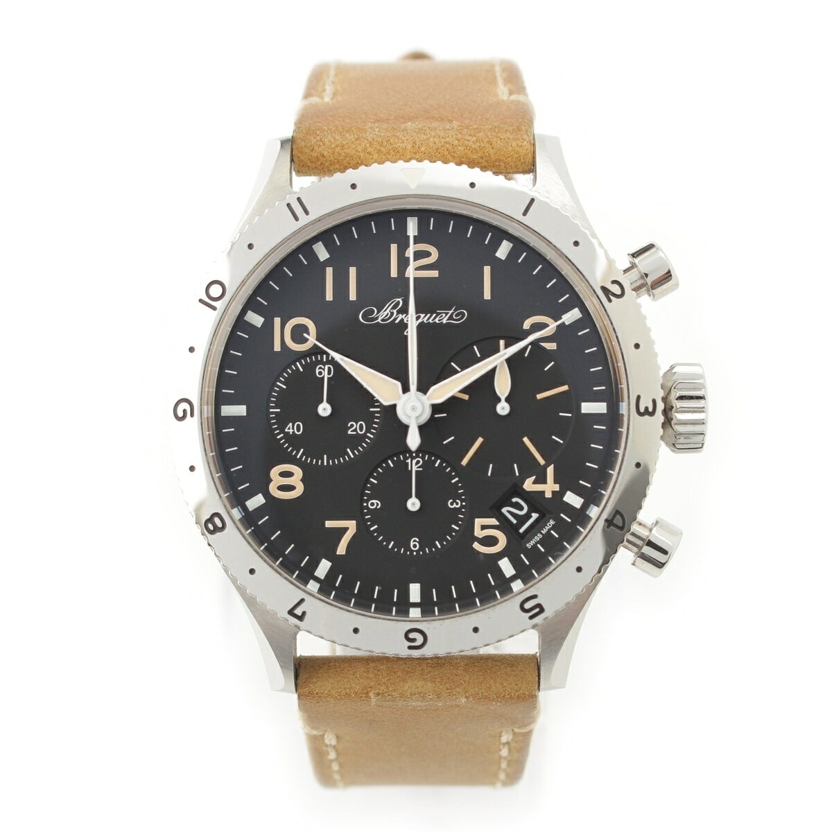 ブレゲ Breguet タイプXX クロノグラフ フライバック シースルーバック 腕時計 ウォッチ 自動巻き 黒文字盤 2067ST/92/3WU シルバー ブラウン【中古】【正規品保証】