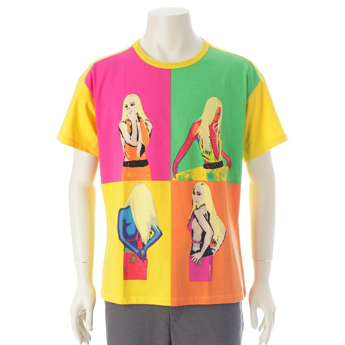 ヴェルサーチェ VERSACE Call Me Donatella プリント 半袖Tシャツ トップス イエロー 54【中古】【正規品保証】