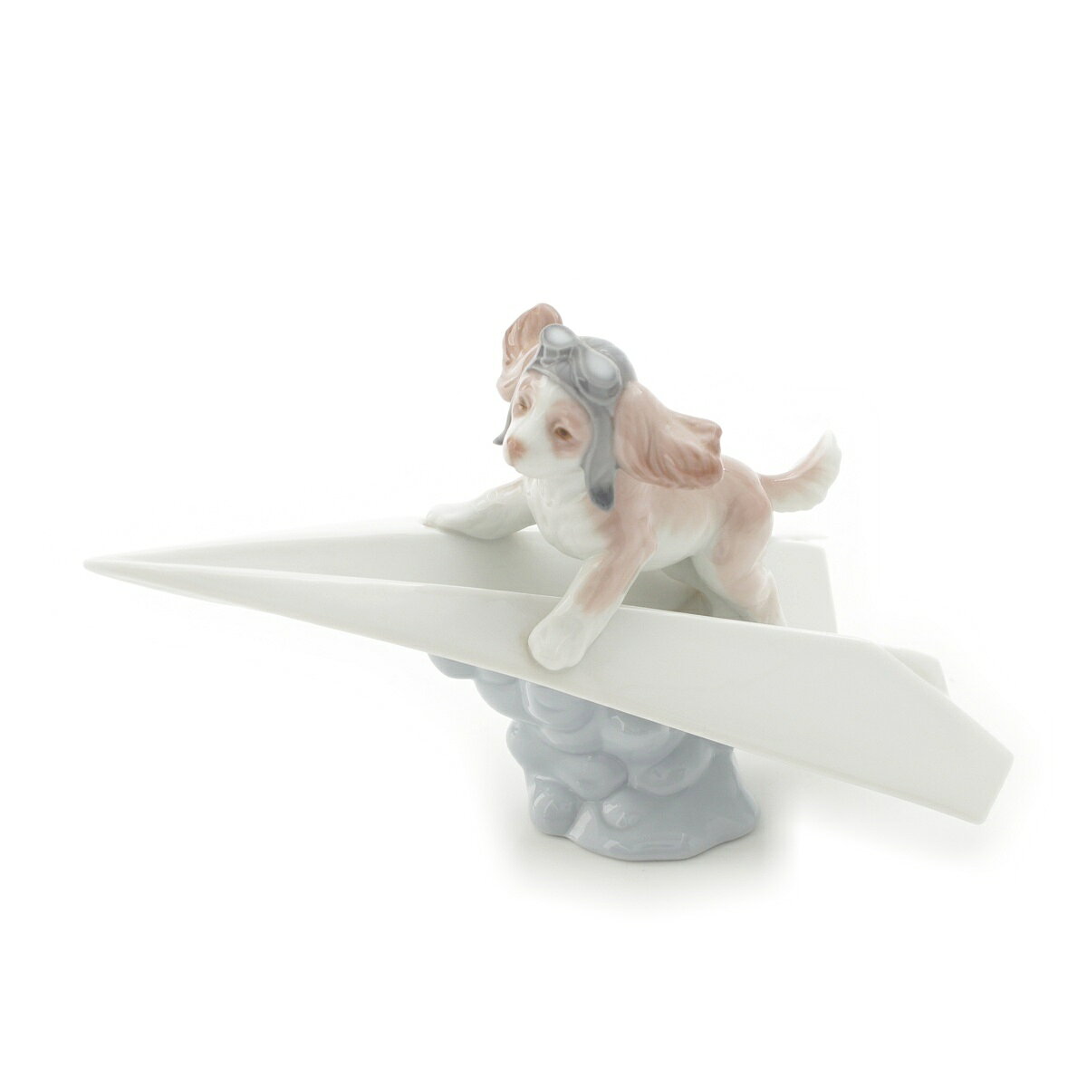 リヤドロ Lladro 2000年 可愛いパイロット 磁器 人形 犬 紙飛行機 オブジェ インテリア フィギュリン 置物 01006665 ホワイト系【中古】【正規品保証】
