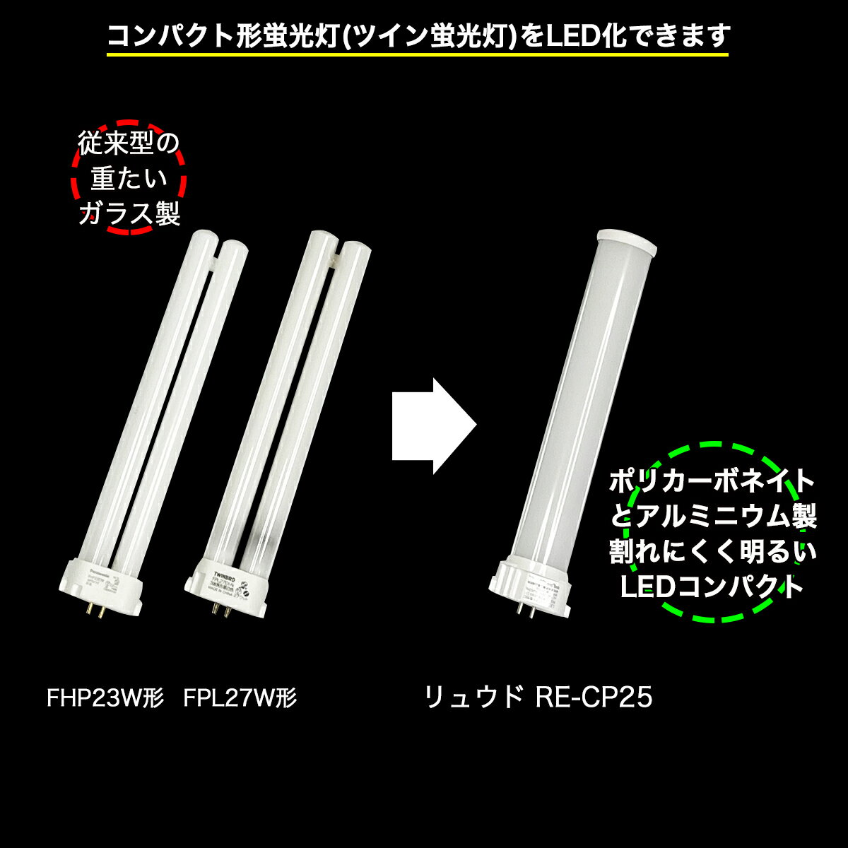 LEDコンパクト形蛍光灯 長さ25cm 昼白色 1050ルーメン 消費電力8W 【直結配線工事必須】 送料無料 (沖縄・離島を除く) 節電 電気代節約
