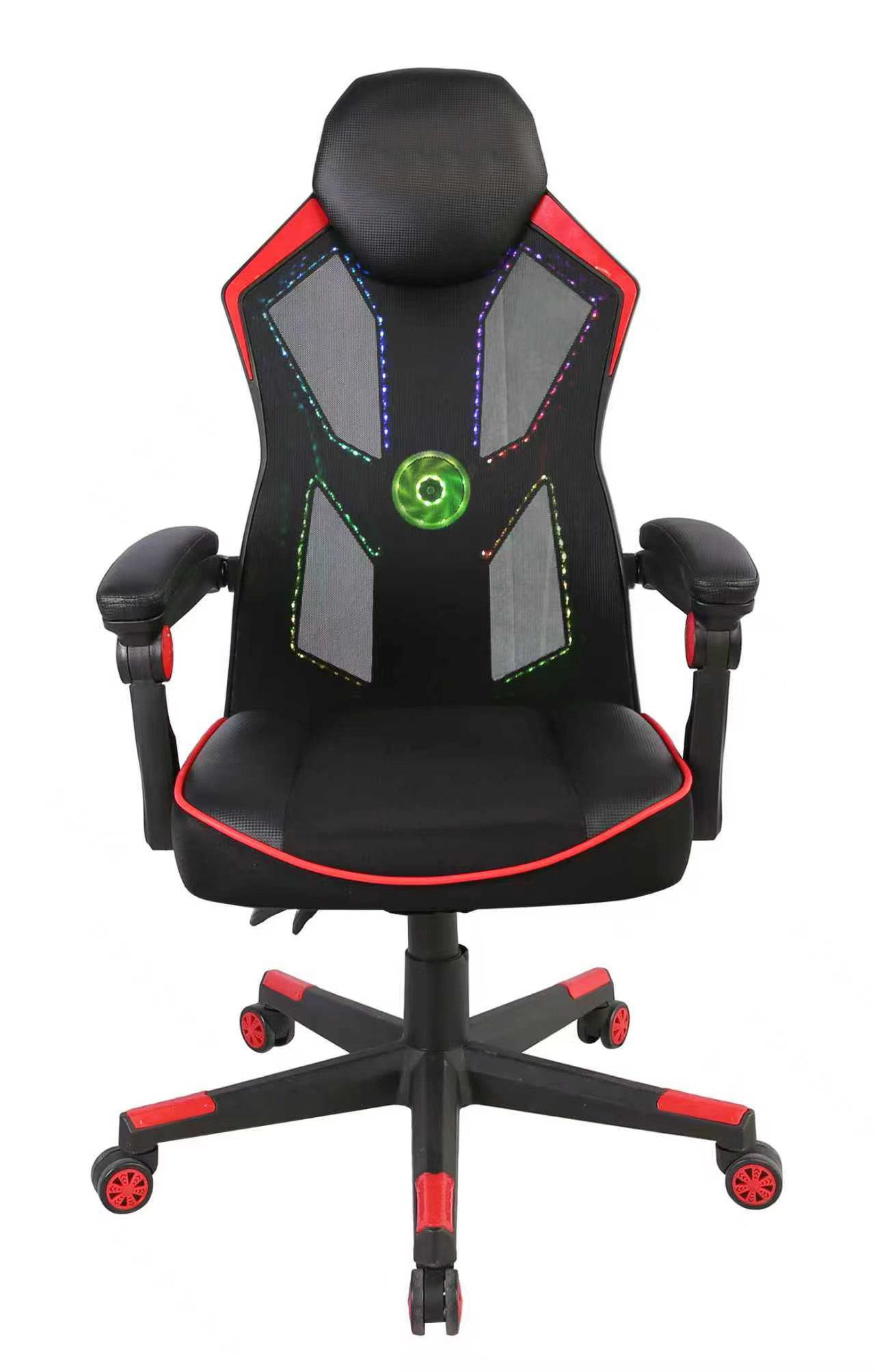 ゲーミングチェア メッシュ地 LEDライトファン内蔵 ワークチェア リクライニング機能 アームレスト付 ..