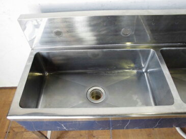 【中古】厨房 業務用 2槽シンク ステンレス 流し台 調理場 W1500×D480×H690(BG890)mm 脚調節:+30mm 深さ200mm 店舗