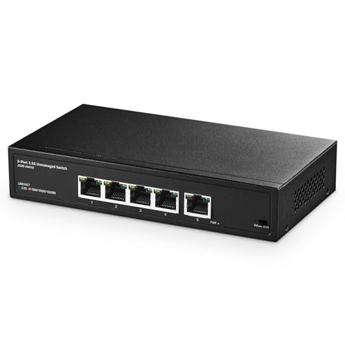 Binardat 5ポート2.5Gスイッチ、5 x 2.5ギガビットRJ-45イーサネットポート、サポートVlan、メタルアンマネージドマルチギガビットデスクトップネットワークスイッチ