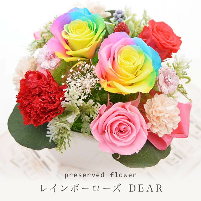 プリザーブドフラワー レインボーローズ/誕生日★レインボー Dear★ケース入り バラ プリザード 花(お祝い 結婚祝 ギフト 引越祝い フラワー ブリザード)あす楽 2019年楽ギフ_包装【あす楽】【即日出荷】母の日 【冬ギフト】【バレンタイン】【お年賀】